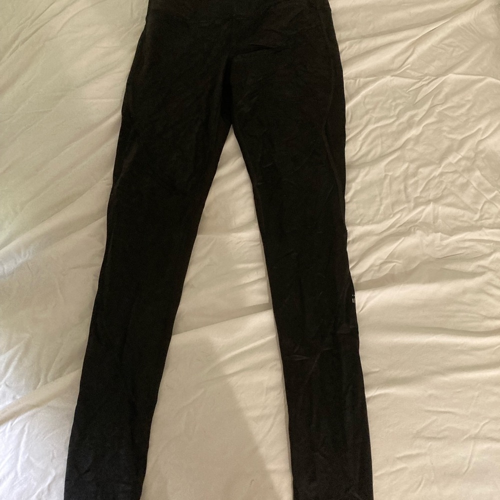 VS black stirrup leggings, shiny/silky feeling material with mesh detail